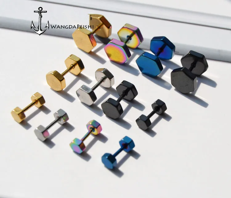 

Korean Cool Punk Style Earrings for Men Women Screw Stainless Steel Rhombus Stud Earrings Statement Jewelry Male Female Earring