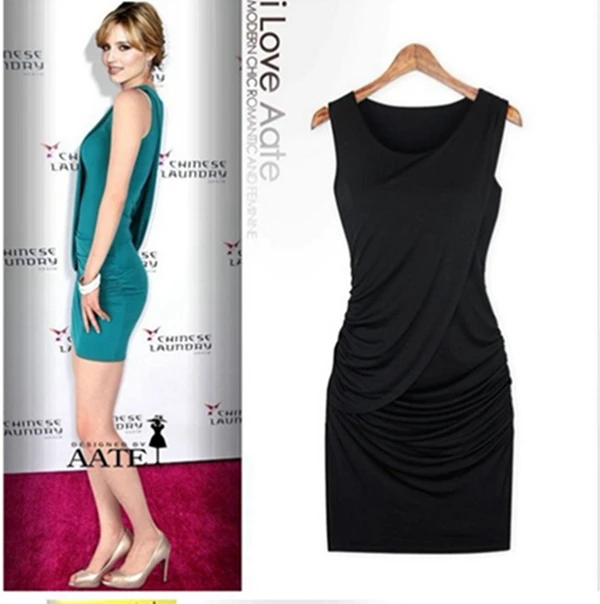 vestido de festa 2015 New Spring women celebrity dress sleeveless O-Neck solid Sheath tank female party dresses | Женская одежда