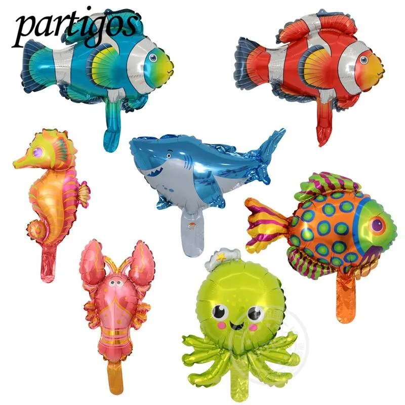 

10pcs/lot Mini Sea Horse Shark Clown Fish Animal Balloon for children Birthday Party Decor Supplies foil Balloons Classic Toys