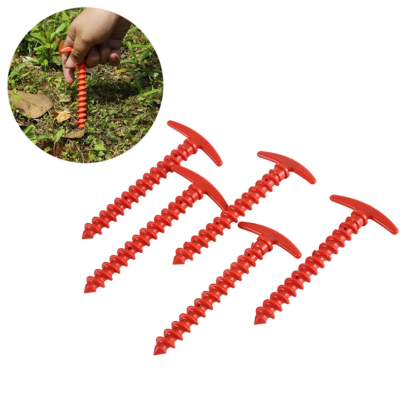 

4pcs Red Plastic Spiral Camping Awning Tent Anchor Ground Stakes Pegs Pin 14.5cm