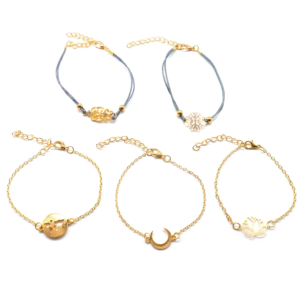 5 шт./компл. Женская мода карта лотоса луна геометрический Кристалл кожа золотой