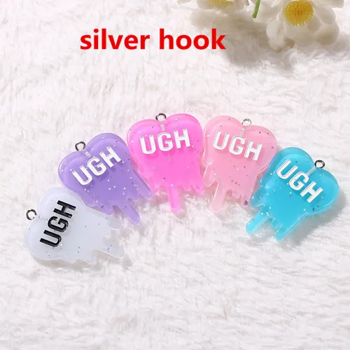 silver hook 10 шт 26*35 мм тьфу амулеты Смола амулеты ожерелье кулон брелок амулеты для украшения серьги DIY - Окраска металла: silver hook