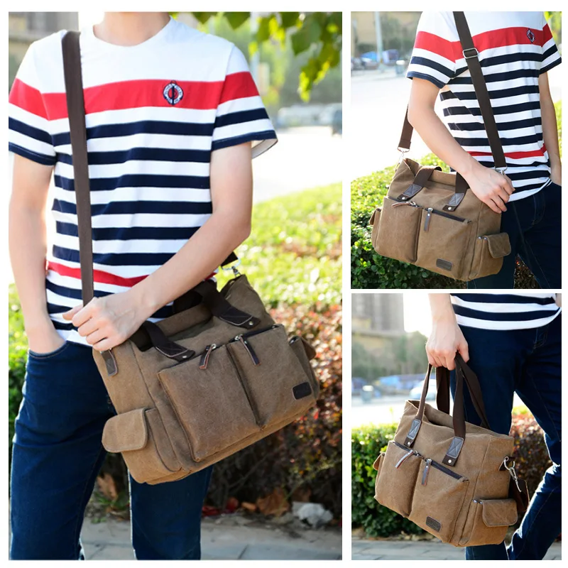 

Top Canvas Leather Men Travel Bags Hot Casual Travel Totes Large Capacity Waterproof Luggage Bag Business Travel Duffle Bag