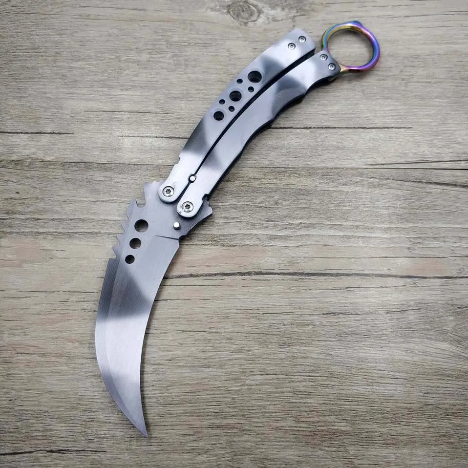 Прямая поставка, 420C стальной нож karambit cs go, тренировочный нож, складной нож с бабочкой, без края, инструмент для тренировок