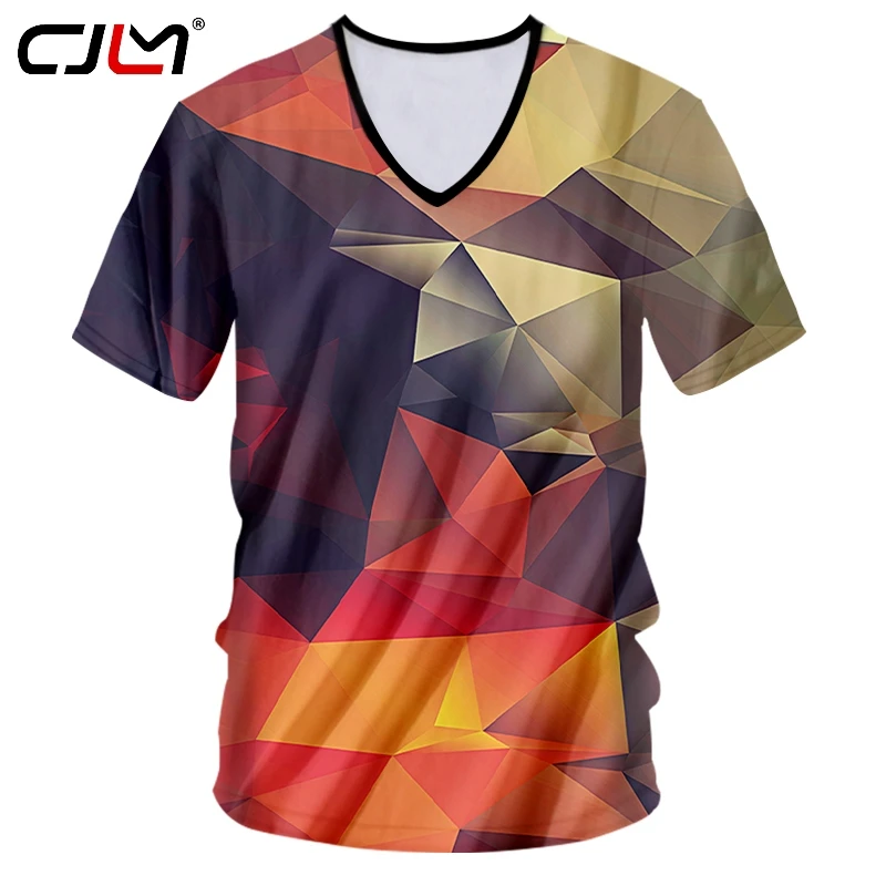 CJLM футболка Hombre фабричная с v образным вырезом и коротким рукавом геометрическим