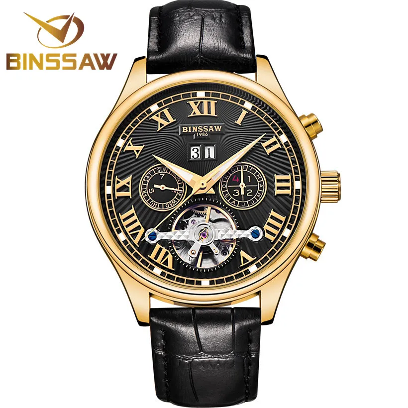 Мужские наручные часы BINSSAW роскошные механические Автоматические от ведущего