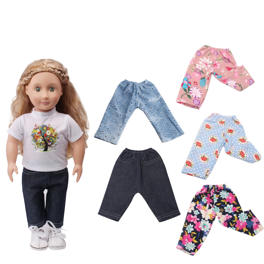 

18 inch Girls doll Pant printed trousers casual pants jeans American newborn dress Baby toys fit 43 cm baby dolls t1