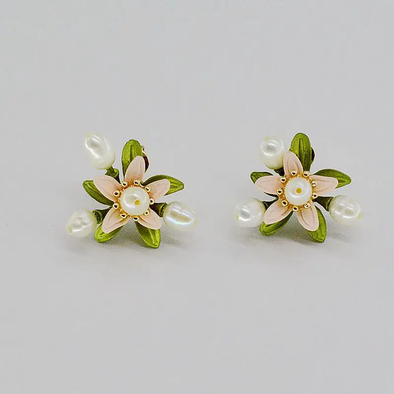 Csxjd nuovo orange fiore foglie perla naturale ретро аксессуары orecchino di cerimonia nuziale delle donne|orecchino|perlasdonne |
