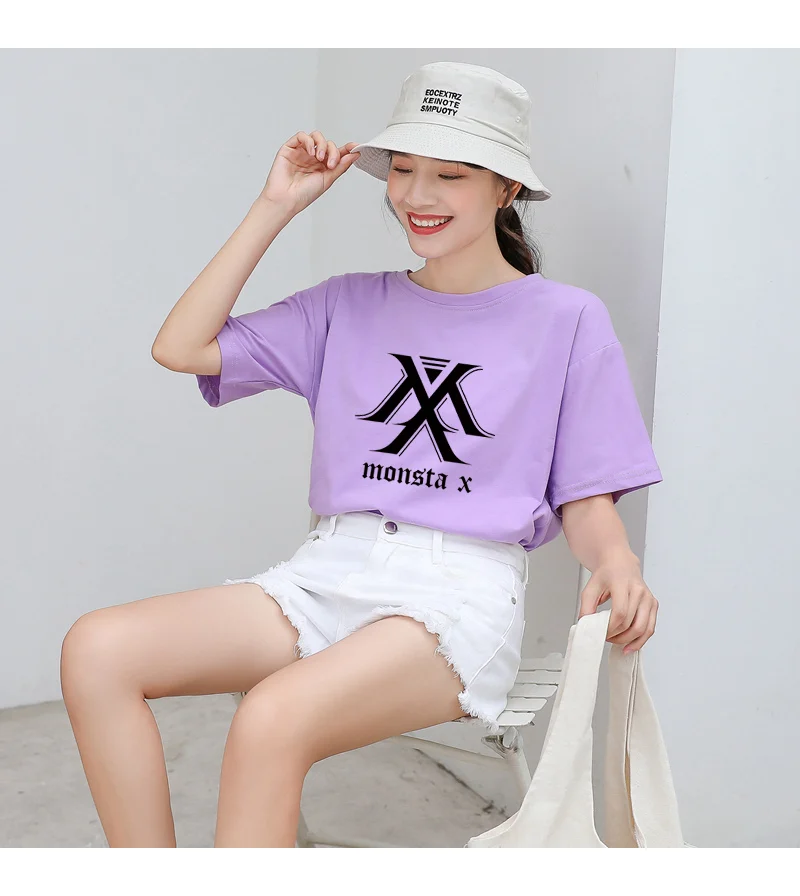 MONSTA X Kpop футболка для женщин в Корейском стиле Ulzzang короткий рукав хлопок топы футболки Летняя мода Повседневная Уличная Harajuku tumblr футболка