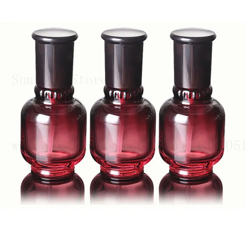 

New design 50ml 50cc Glass Refillable bottle Travel essential oil packaging liquid container lotion pump Bottles 100pcs