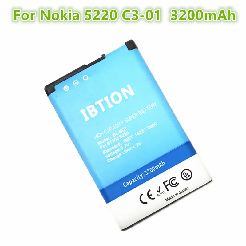 3200 мА/ч BL5CT BL 5CT литий ионный аккумулятор телефона Батарея для Nokia 5220 C3 01 C6 6730c C5 00