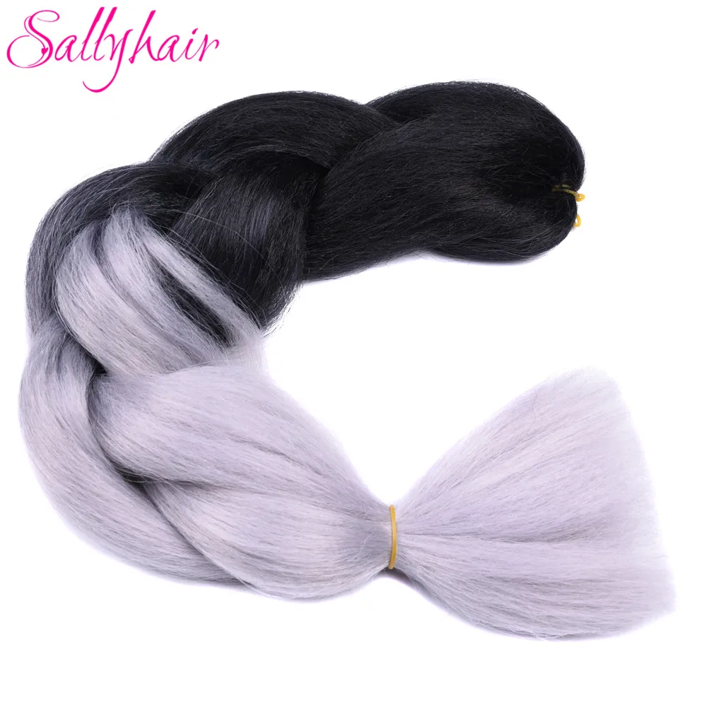 

Ombre Synthetic Braiding Hair 2 Tone Color Sallyhair 24inch Jumbo Crochet Braids Bulk Hair Extension Black Grey Heat Resistent