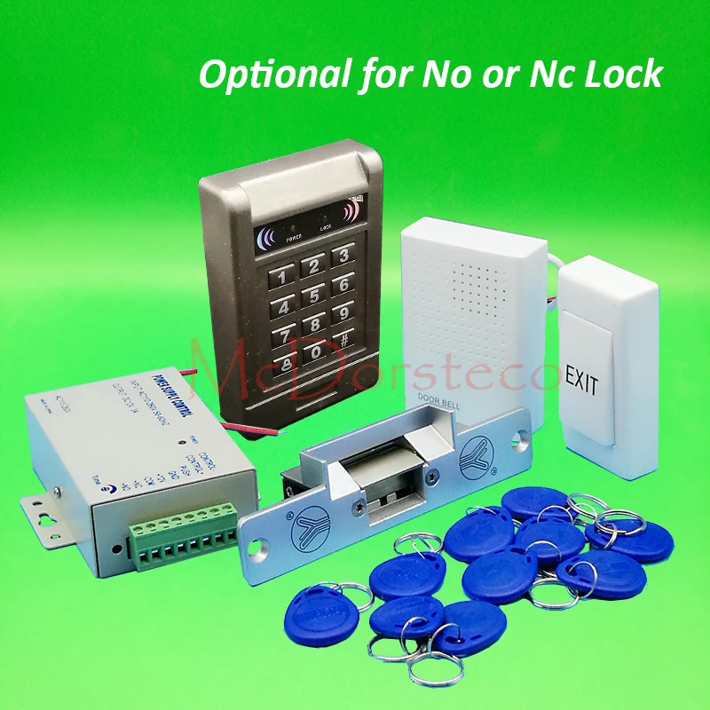 

DIY Complete 125khz Rfid Keypad Door Access control system No NC Electric Strike Lock +Power supply+exit button+keyfobs