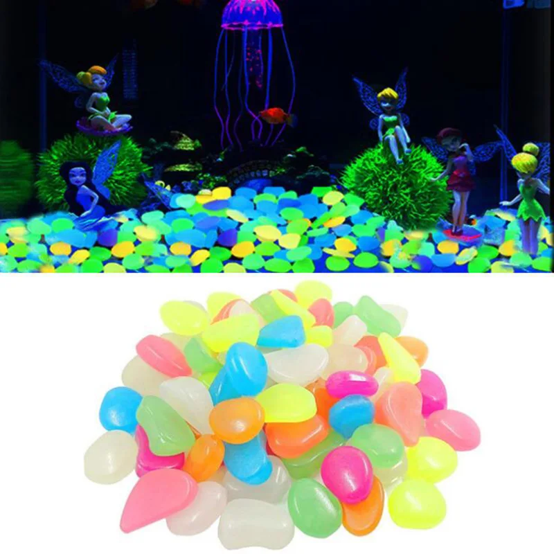 

100/200/500pcs Fish Tank Decorative Aquarium Ornaments Stones Glow In The Dark Luminous Pebbles Stones For Garden Ornament