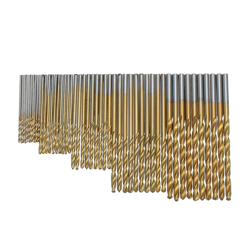 Фото 50Pcs HSS Titanium Coated Drill Bits High Speed Steel Set Tool Power Drilling Tools for Wood 1/1.5/2/2.5/3mm Инструменты 50Pcs HSS Titanium Coated Drill Bits High Speed Steel Set Tool Power Drilling Tools for Wood 1/1.5/2/2.5/3mm Инструменты