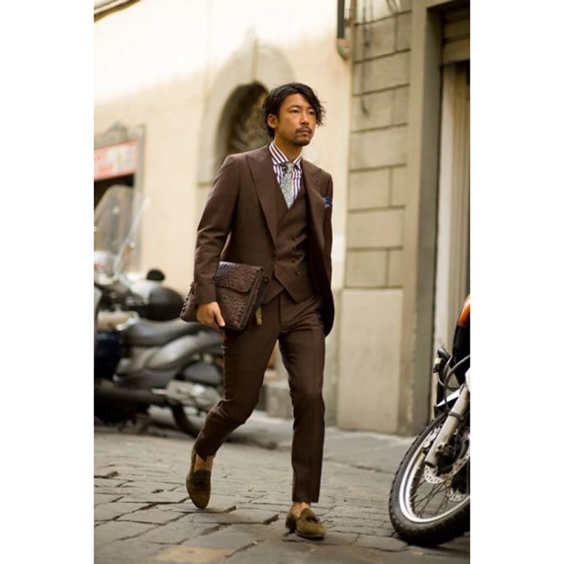 

2019 Latest Coat Pant Designs Dark Brown Men Suit Slim Fit 3 Piece Tuxedo Groom mens suits Custom Prom Blazer Terno Masculino