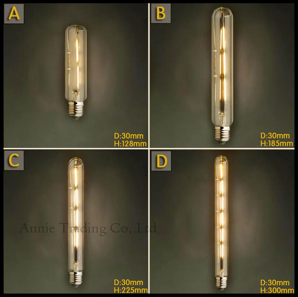 220V 2W/3W/4W/6W светодиодный Лампа накаливания Эдисона c E27 T10 T185 T225 T300 Винтаж длинные