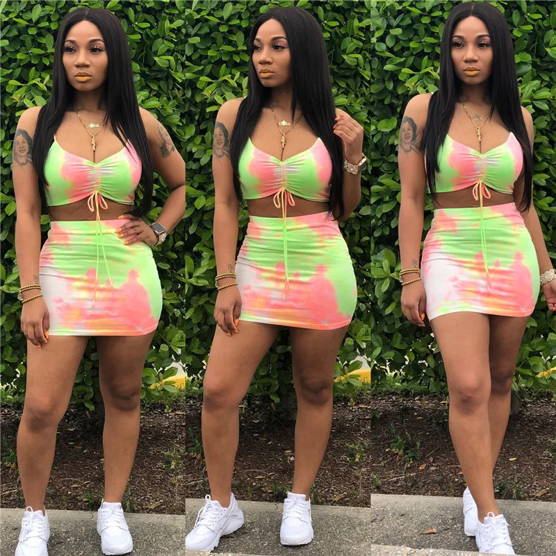 Женский модный комплект из 2 предметов с разноцветным принтом топы без рукавов