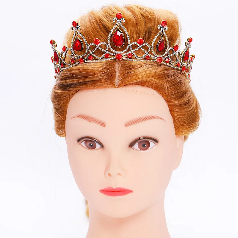 Винтажная Золотая красная Хрустальная Свадебная Корона-Тиара головные уборы со