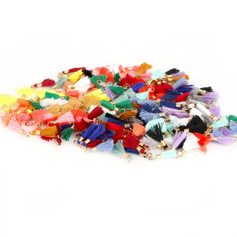 Hot Sale Small Mini Cotton Tassel With Gold Circle and Ring 10Pcs/bag Mix Color Key Short For Bag DIY Jewelry Accessory | Украшения и