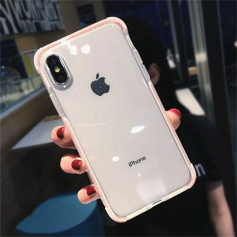 Блестящий чехол для телефона iPhone XS Max X противоударный прозрачный мягкий из ТПУ с