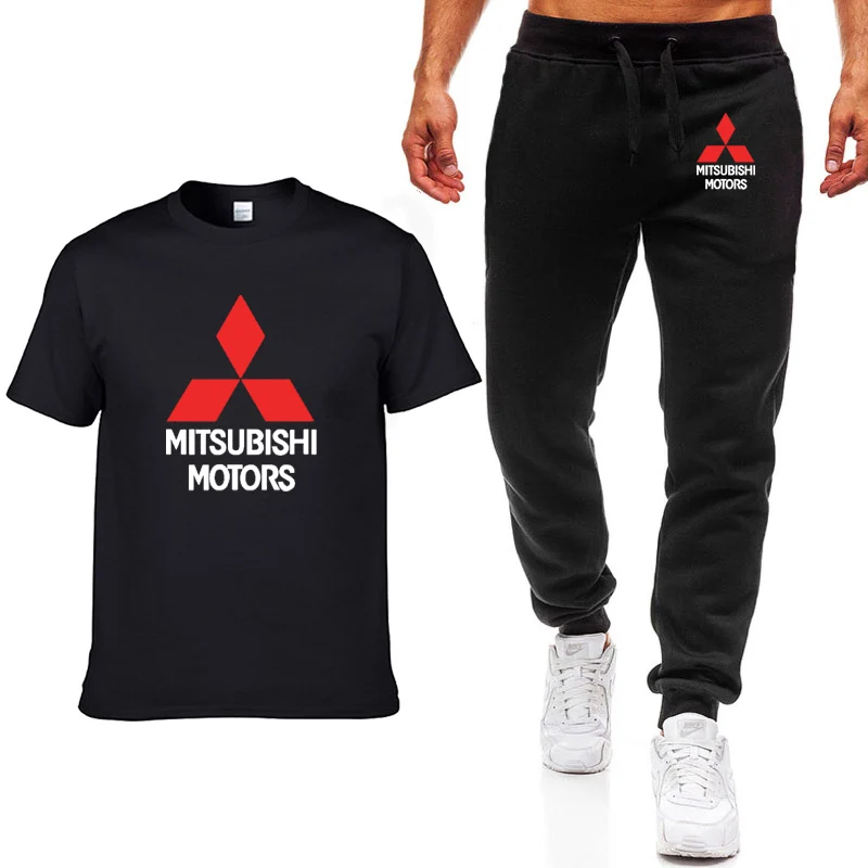 

New Summer Men T Shirts Mitsubishi Car Logo Print HipHop Casual Cotton Short Sleeve high quality T-shirt pants suit Men Clothing