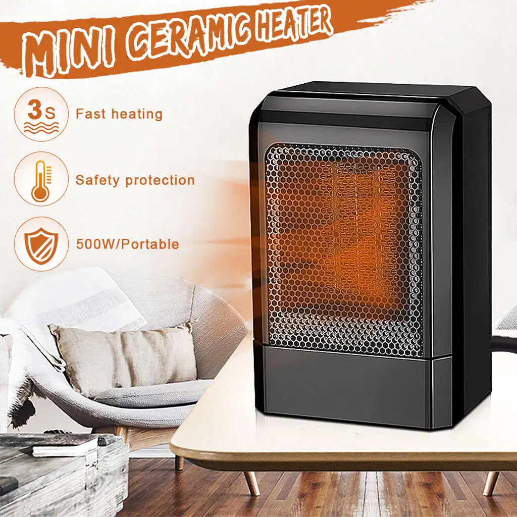 HOME-500W MINI Portable Ceramic Heater Electric Cooler Hot Fan Home Winter Warmer(US Plug