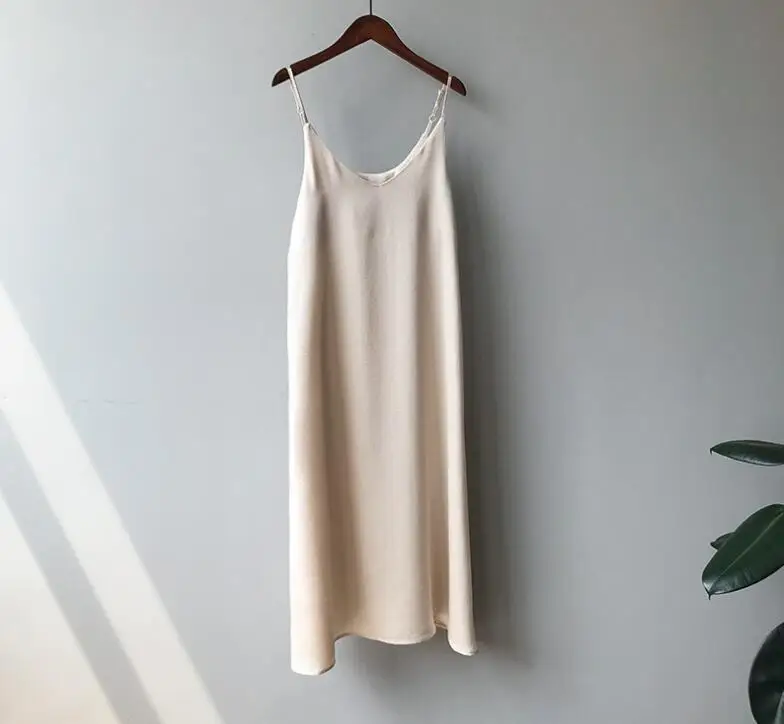 beige Женское летнее атласное платье роскошный блестящий сарафан винтажное платье из искусственного шелка корейская мода - Цвет: beige