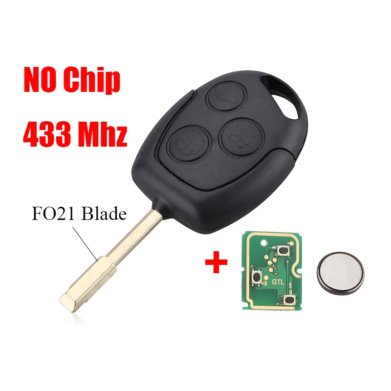 FO21 NO CHip BHKEY 3 кнопки дистанционного ключа автомобиля 433 МГц для Ford Fusion Focus Mondeo Fiesta Galaxy 2001-2008 ключи автомобиля - Цвет: FO21 NO CHip