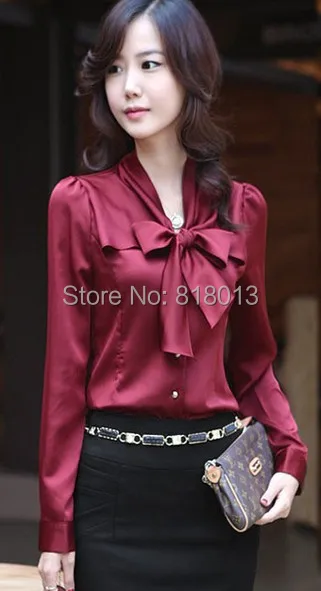 2014 Women's Blouse Top Shirts Female Casual Long-Sleeved Slim Bow Tees 04001 |