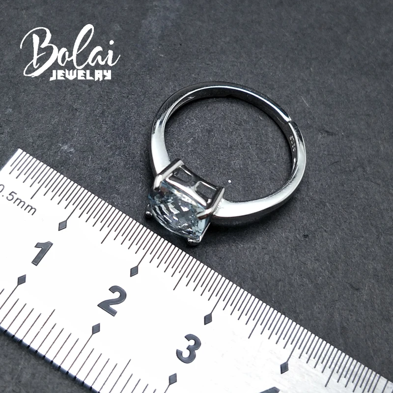 Bolaijewelry, простой стиль, Натуральный аквамарин, драгоценный камень, светильник, цвет cu8.0 мм, кольцо, серебро 925 пробы, хорошее ювелирное изделие для женщин, подарок