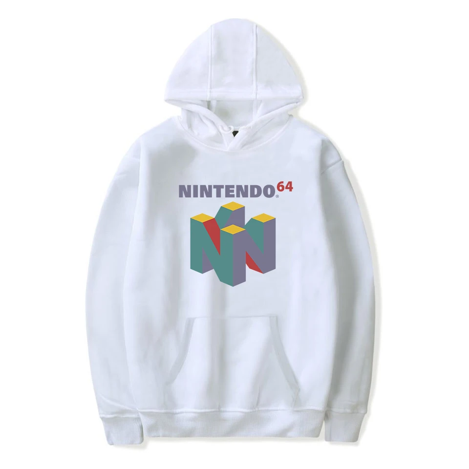 Бренд Классическая игра N64 толстовка с капюшоном с принтом Харадзюку толстовки большой размер пуловер Одежда Хип-Хоп Уличная одежда - Цвет: White 1
