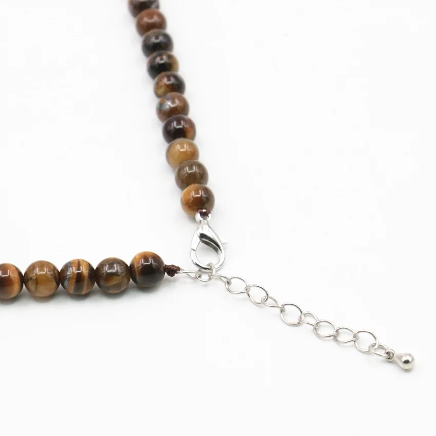 Natural Tiger Eye Stone Round Beads Necklace for Women 6-14mm Yellow Tower Beaded Chain Choker Accessories Jewelry 18inch A439 | Украшения