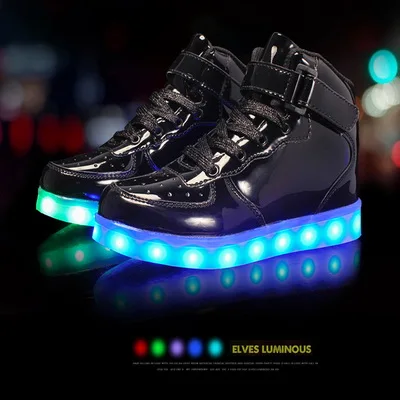 PU black Модные детские светящиеся кроссовки светодиодный Детский Светильник ing Обувь для мальчиков и девочек светящиеся теплые кроссовки с светильник - Цвет: PU black