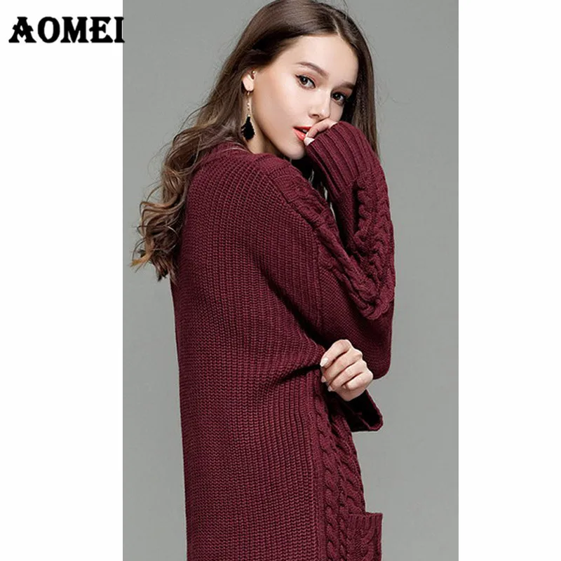 Oversized Sweater Midi Irregular Dresses with Pocket Twisted Ribbed Jumper Tunic Fashion Knitted Split PulloverBlack Grey Color | Женская