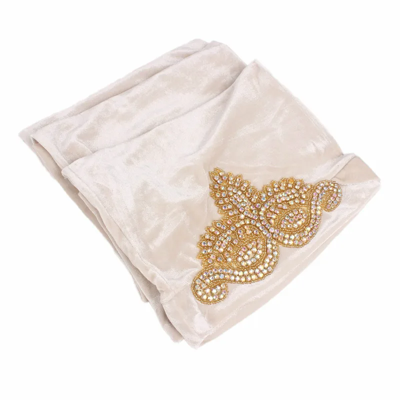 Women Fashion Muslim Scarf Hijabs Hats Velvet Diamonds Women India Hat Turban Hats Wrap Cap Long Head Scarf Headscarf Hats - Цвет: beige