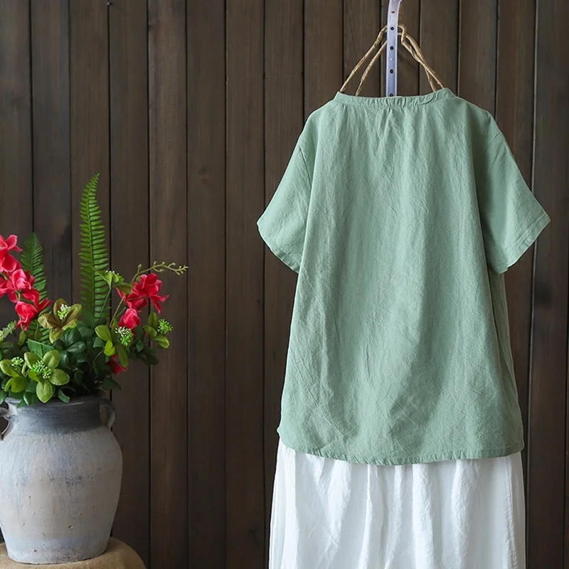 Женские китайские Топы 2019 летняя винтажная рубашка в фольклорном стиле с