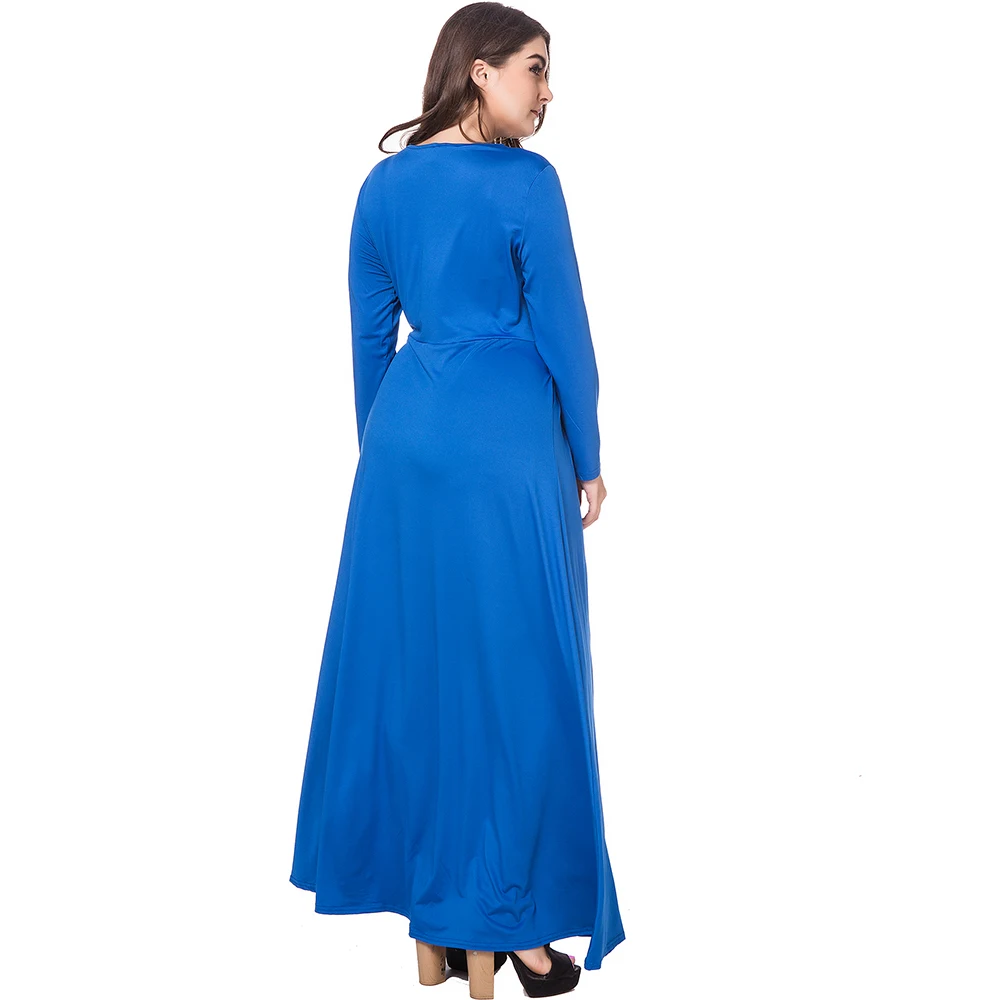 Синий Большие размеры платье женские ботильоны 2018 Длина Длинные рукава