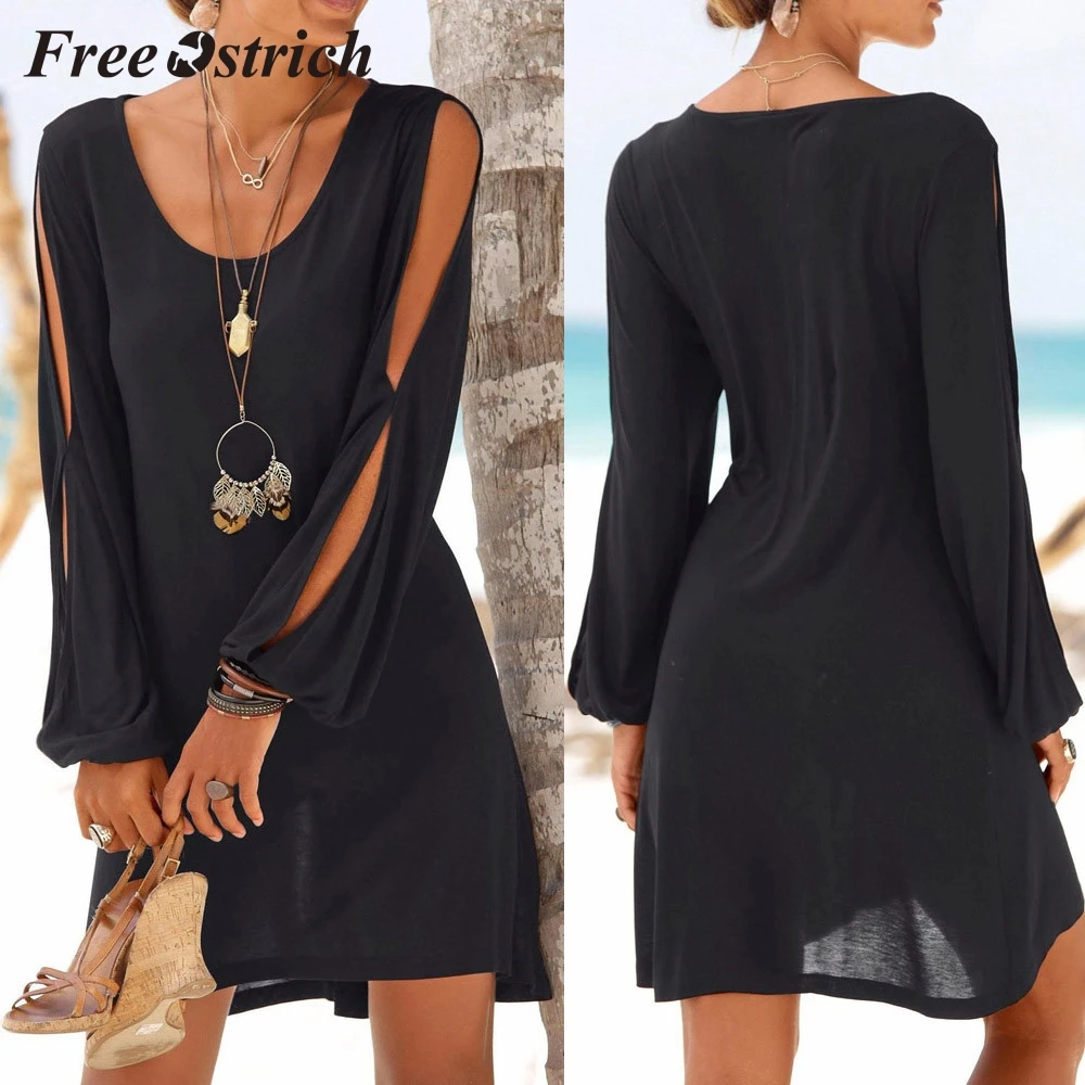 Бесплатная страусиное платье модное женское повседневное прямое с круглым