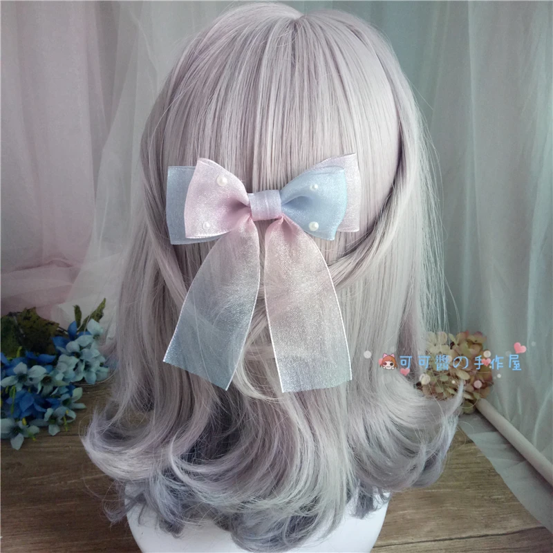 

Handmade diy over bowsized-tie-clamped soft japanese girl rainbow yarn head duck mouth mouth clip lolita
