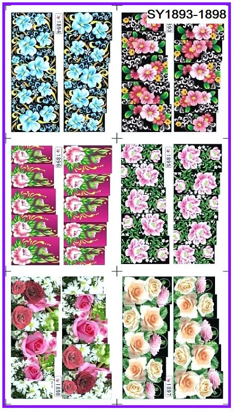 6 упак./лот блестящая водяная наклейка для дизайна ногтей полное покрытие цветок