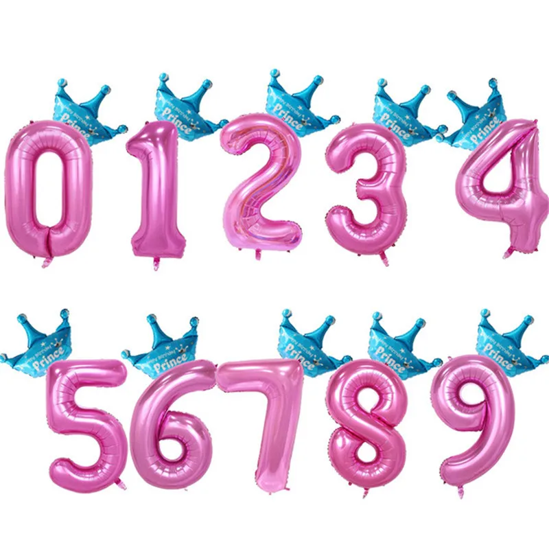 Blue pink 0-9 40 дюймов, для детей 0, 1 2 3 4 5 6 7 8 9 шара с цифрой принцессы Милые шляпки короны для Детей шар первый день рождения для мальчиков и девочек вечерние детские праздничные шары Декор - Цвет: Blue pink 0-9