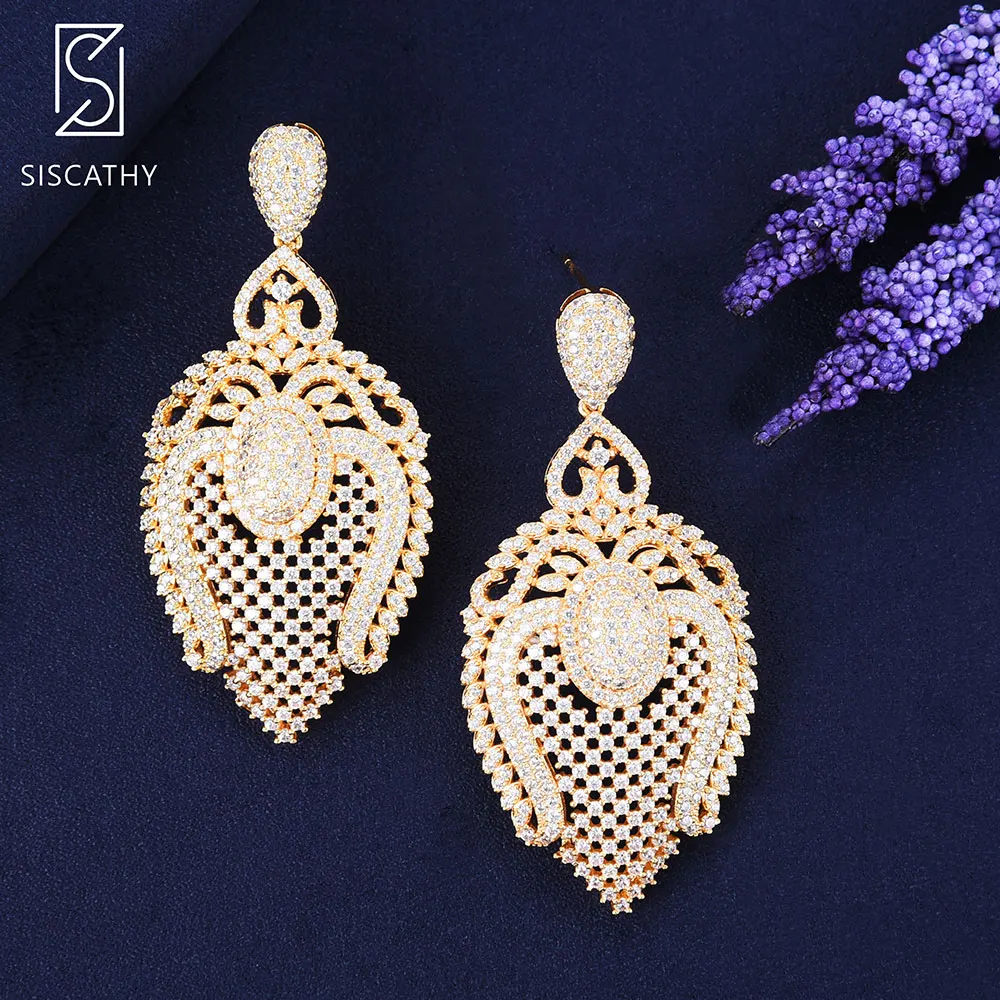 SISCATHY Роскошные полые серьги в виде капли воды крупные с кубическим цирконием ААА