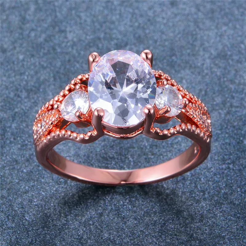 Cute Female Round Solitaire Ring Fashion Crystal Rose Gold Zircon Stone Vintage Wedding Bands Promise Women Engagement | Украшения и