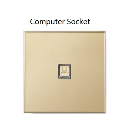 Computer Socket Настенный выключатель, Золотая стеклянная панель, 1 банда, 2 банды, 3 банды, 4 банды, 1Way, 2Way, 3Way, 4Way, настенный светильник, 3 отверстия, 5 отверстий, розетка - Цвет: Computer Socket