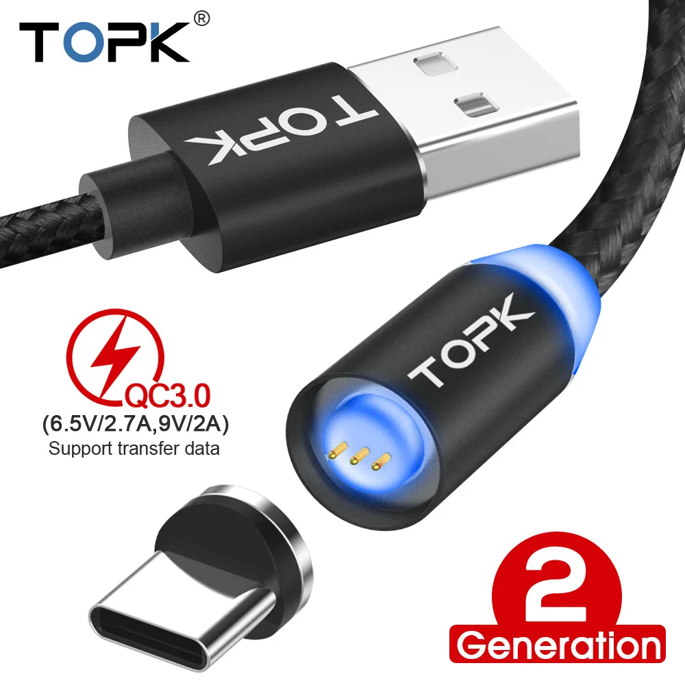 TOPK [10 шт] 1 M Магнитный зарядный кабель USB C для samsung Galaxy S9 S8 плюс один 6 Тип usb быстрой