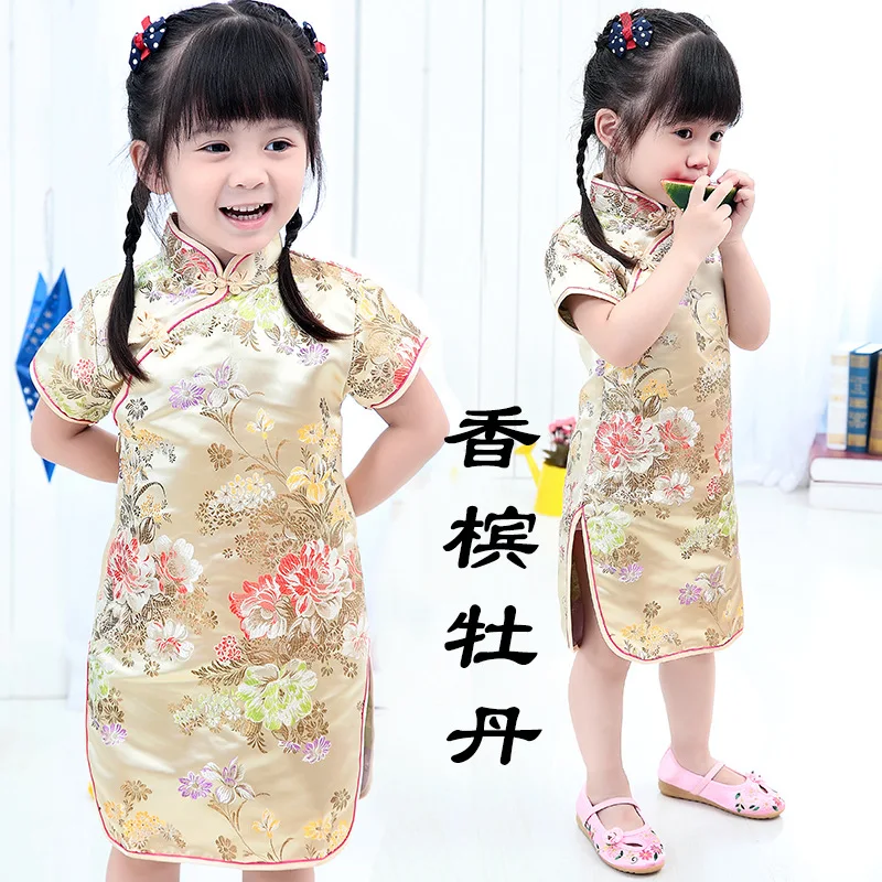 Summer Style Fashion Children Girls Cotton Printed Chi-pao Cheongsam Kids Short Chinese Traditional Dress Costume Play | Детская одежда
