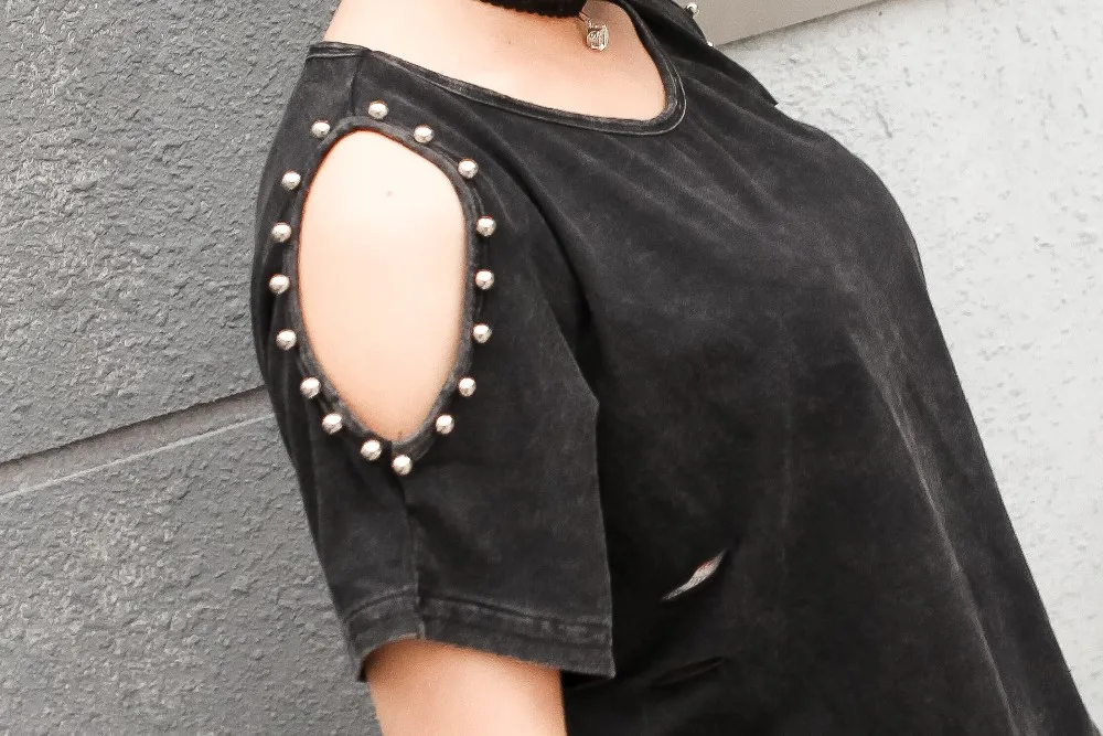 Модная Сексуальная футболка женская с заклепками в стиле панк рок женские