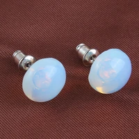 trendy beads new stylish silver plated opalite opal half ball stud earrings for women fashion jewelry