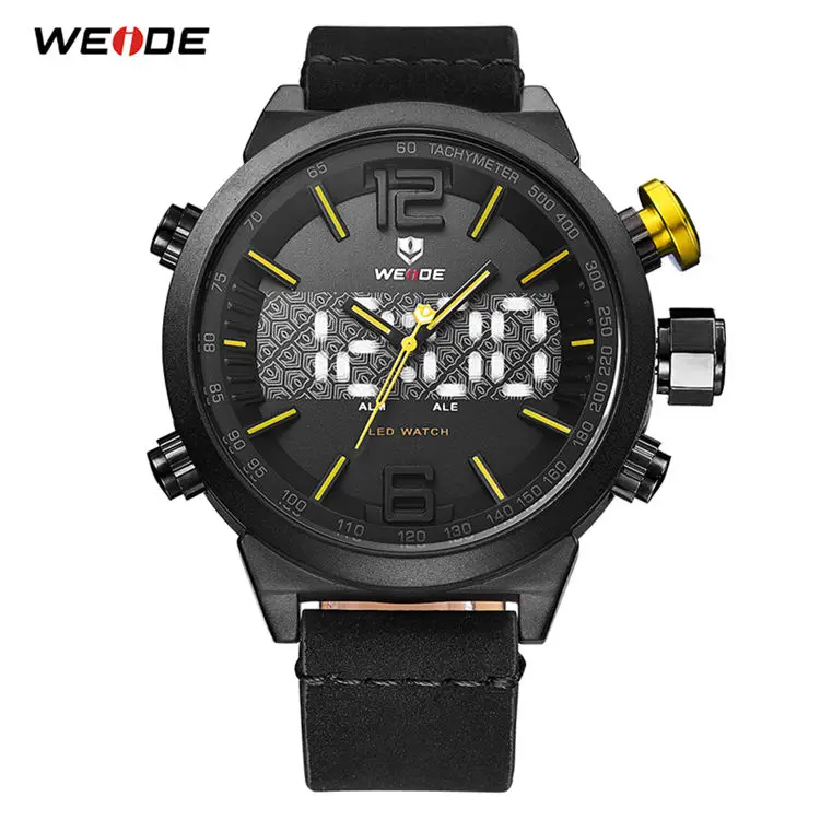 WEIDE спортивные мужские роскошные брендовые Цифровые кварцевые часы с ремешком и Т-образным кожаным ремешком, мужские военные модные наручные часы, Прямая поставка - Цвет: WH6101B-2C